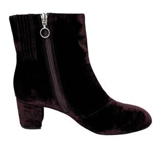 Earth SPARTA Velvet Heeled Ankle Boots Sz 8.5 Burgundy Whimigoth Chunky Comfort